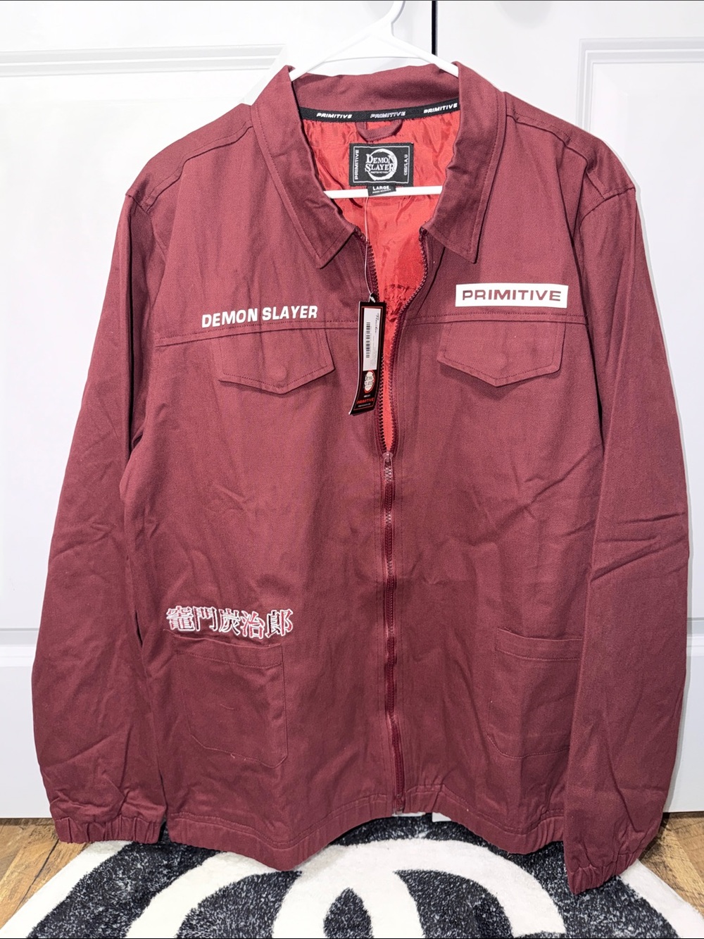 Primitive Maroon Zip-Up Jacket with Demon Slayer Logos